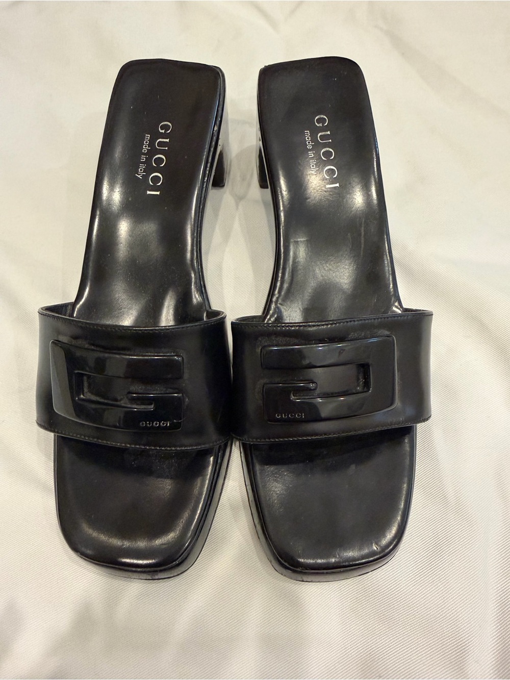 Gucci Black Leather Slide Sandals